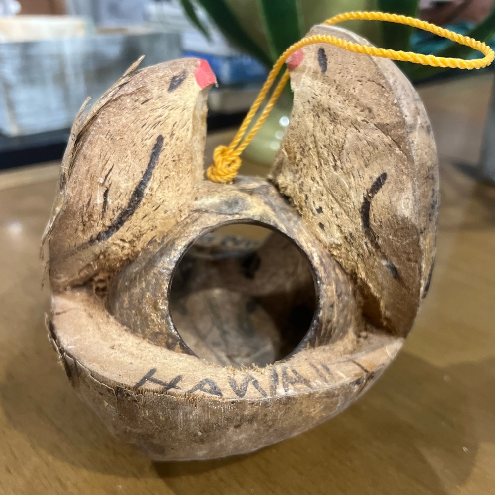 Vintage Hawaiian Coconut Hand carved Feeder Ornament
